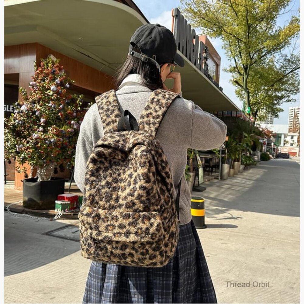 Fuzzy Cheetah Backpack Daypack Adjustable Strap L… - image 2